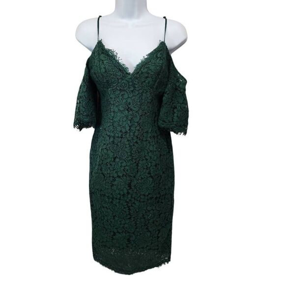 Bardot Size 6 Karlie Lace Dress Womens Cold Shoulder Green Knee-Length Party Coc - Picture 3 of 12